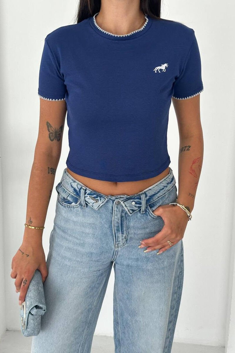 ONE COLOR SIMPLE SMALL LOGO WOMEN T-SHIRT BLUE/BLU - 1