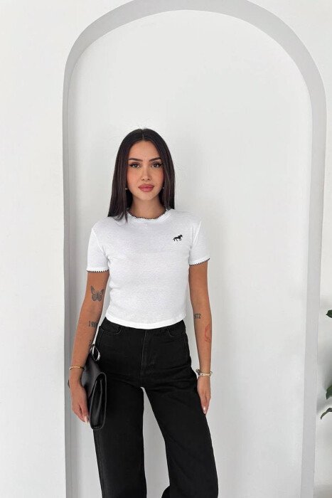 ONE COLOR SIMPLE SMALL LOGO WOMEN T-SHIRT WHITE-E BARDHE - 