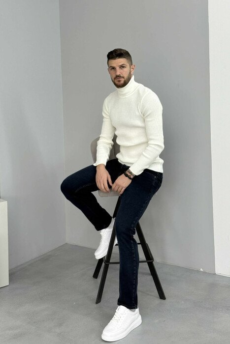 ONE COLOR SIMPLE STRAIGHT LEG MEN JEANS DARK BLUE/BEE - 2