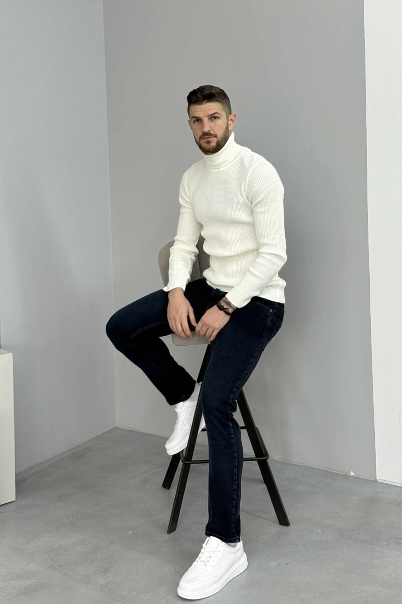 ONE COLOR SIMPLE STRAIGHT LEG MEN JEANS DARK BLUE/BEE - 2
