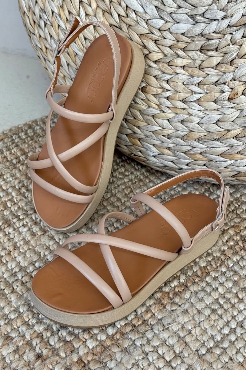ONE COLOR SIMPLE STRAP WOMEN SANDALS BEIGE/BEZHE - 1