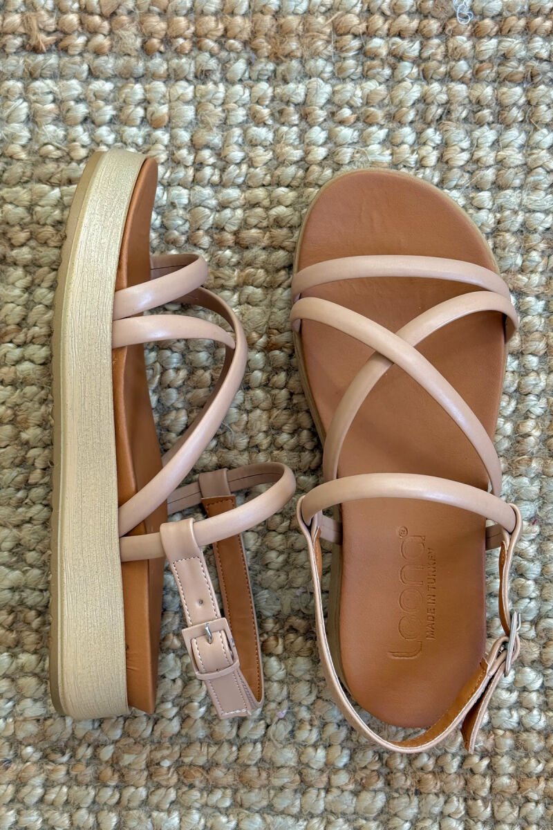 ONE COLOR SIMPLE STRAP WOMEN SANDALS BEIGE/BEZHE - 2