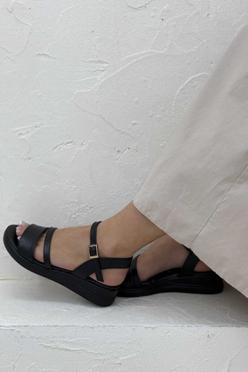 ONE COLOR SIMPLE STRAP WOMEN SANDALS BLACK/ E ZEZE - 1