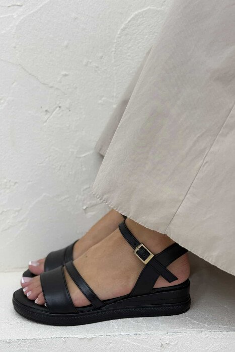ONE COLOR SIMPLE STRAP WOMEN SANDALS BLACK/ E ZEZE - 4