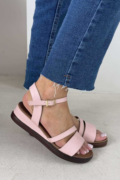 ONE COLOR SIMPLE STRAP WOMEN SANDALS PINK/ROZE - 1
