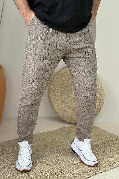 ONE COLOR SIMPLE STRIPES MEN PANTS BROWN/KAFE - 1