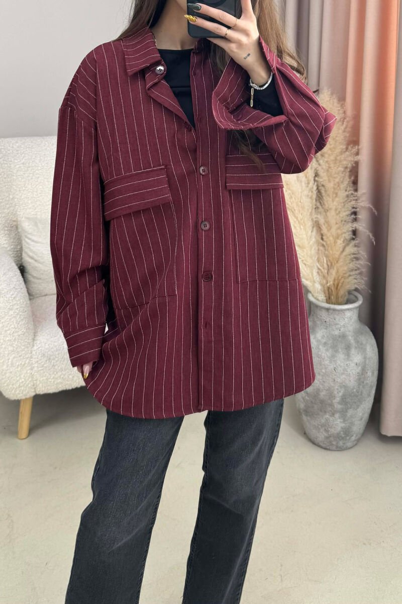ONE COLOR SIMPLE STRIPES WOMEN SHIRT BURGUNDY/VISHNJE - 1
