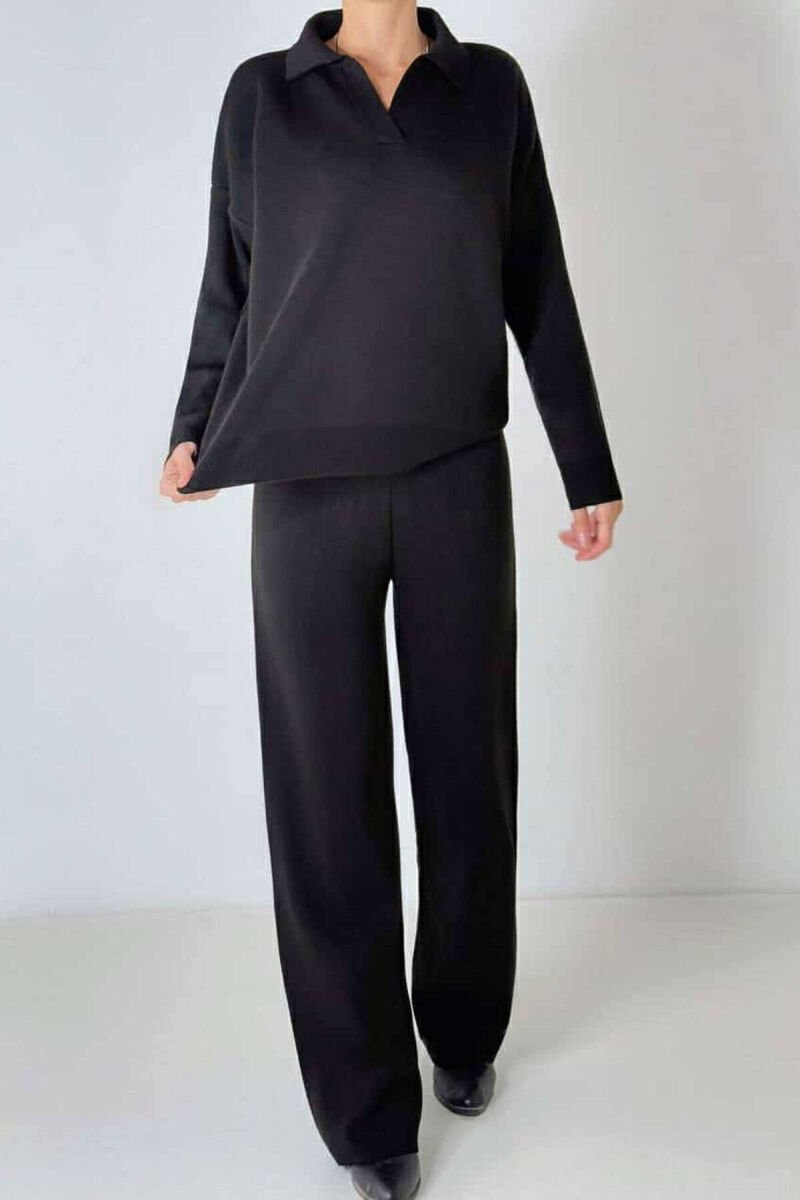 ONE COLOR SIMPLE SWEATER+TROUSERS WOMEN SET BLACK/ E ZEZE - 1