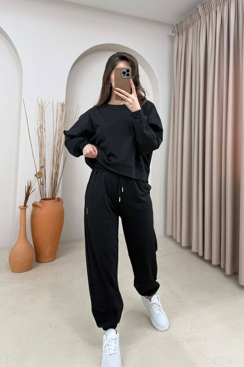 ONE COLOR SIMPLE SWEATSHIRT + JOGGERS WOMAN SET BLACK/ E ZEZE - 1