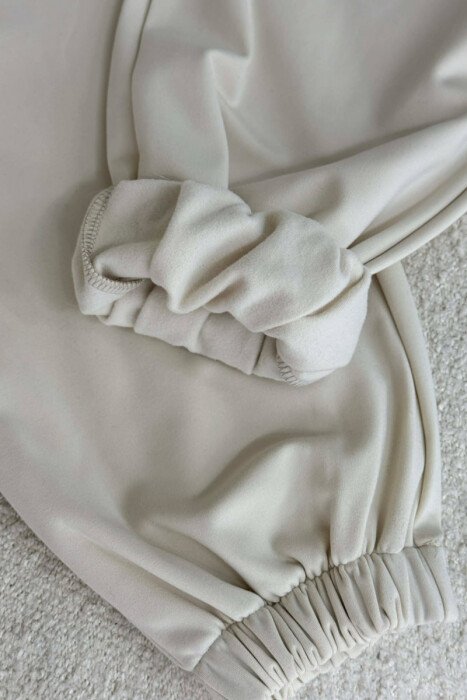 ONE COLOR SIMPLE SWEATSHIRT + JOGGERS WOMAN SET CREAM/KREM - 5