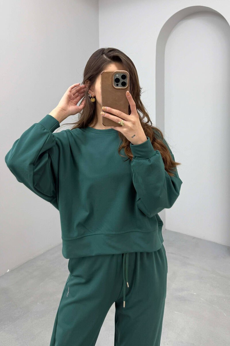 ONE COLOR SIMPLE SWEATSHIRT + JOGGERS WOMAN SET GREEN/JESHILE - 2