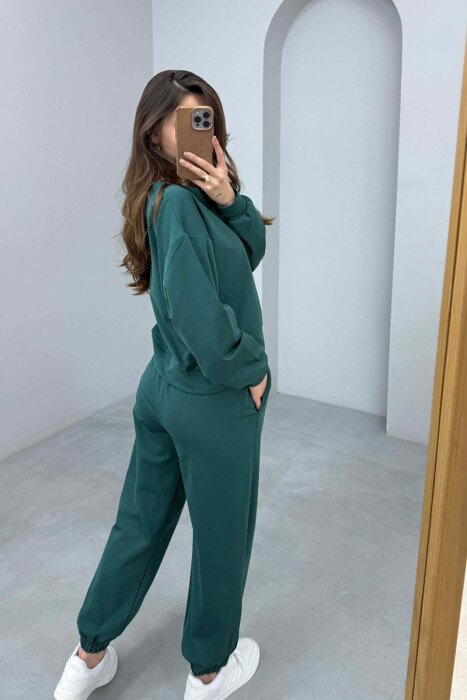 ONE COLOR SIMPLE SWEATSHIRT + JOGGERS WOMAN SET GREEN/JESHILE - 4