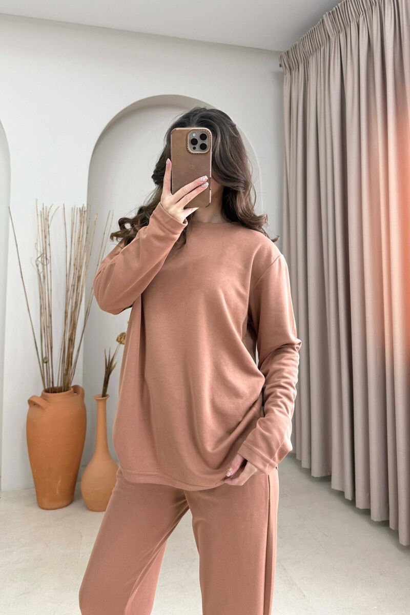 ONE COLOR SIMPLE SWEATSHIRT + SWEATPANTS WOMAN SET BRICK/TULLE - 3
