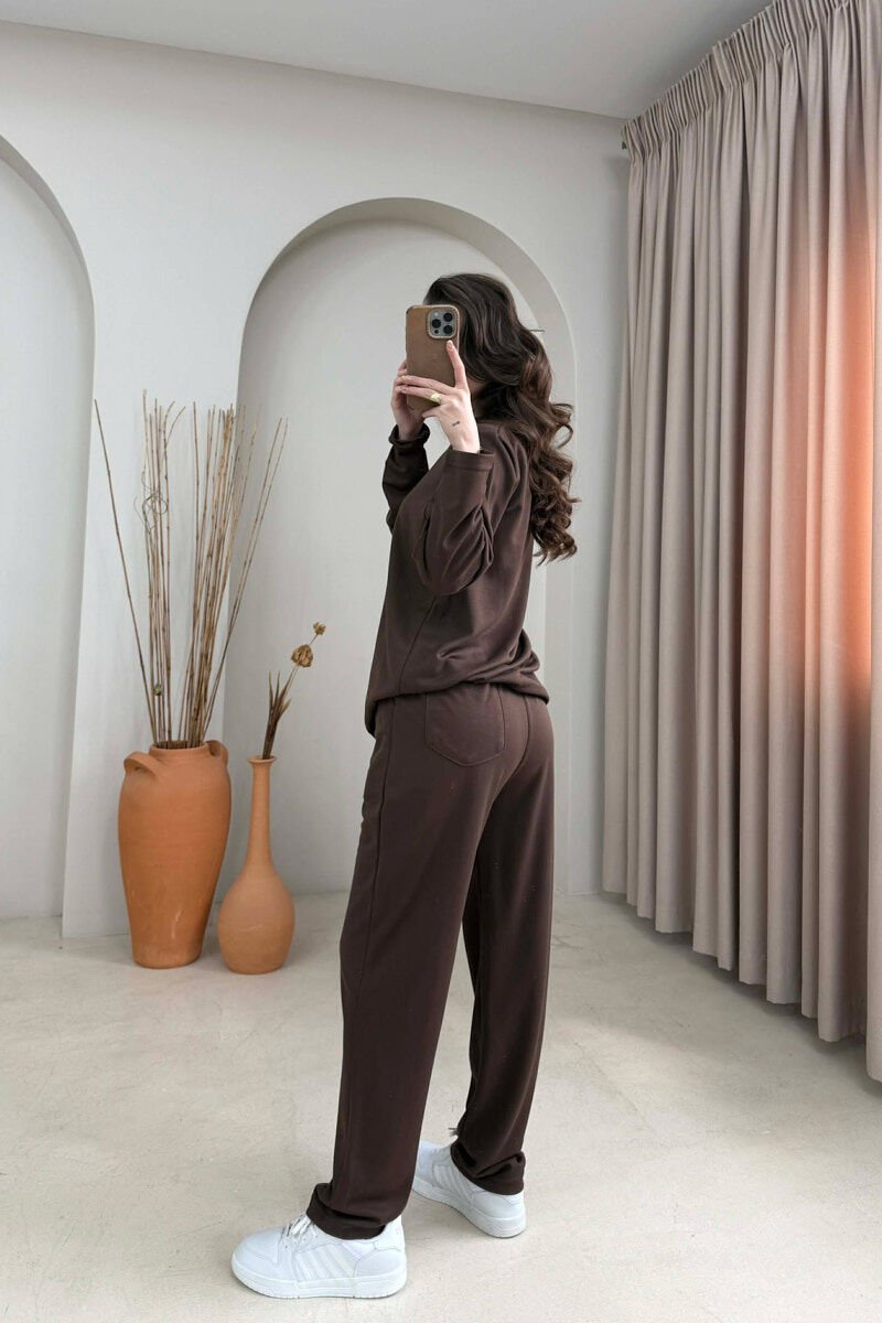 ONE COLOR SIMPLE SWEATSHIRT + SWEATPANTS WOMAN SET BROWN/KAFE - 4