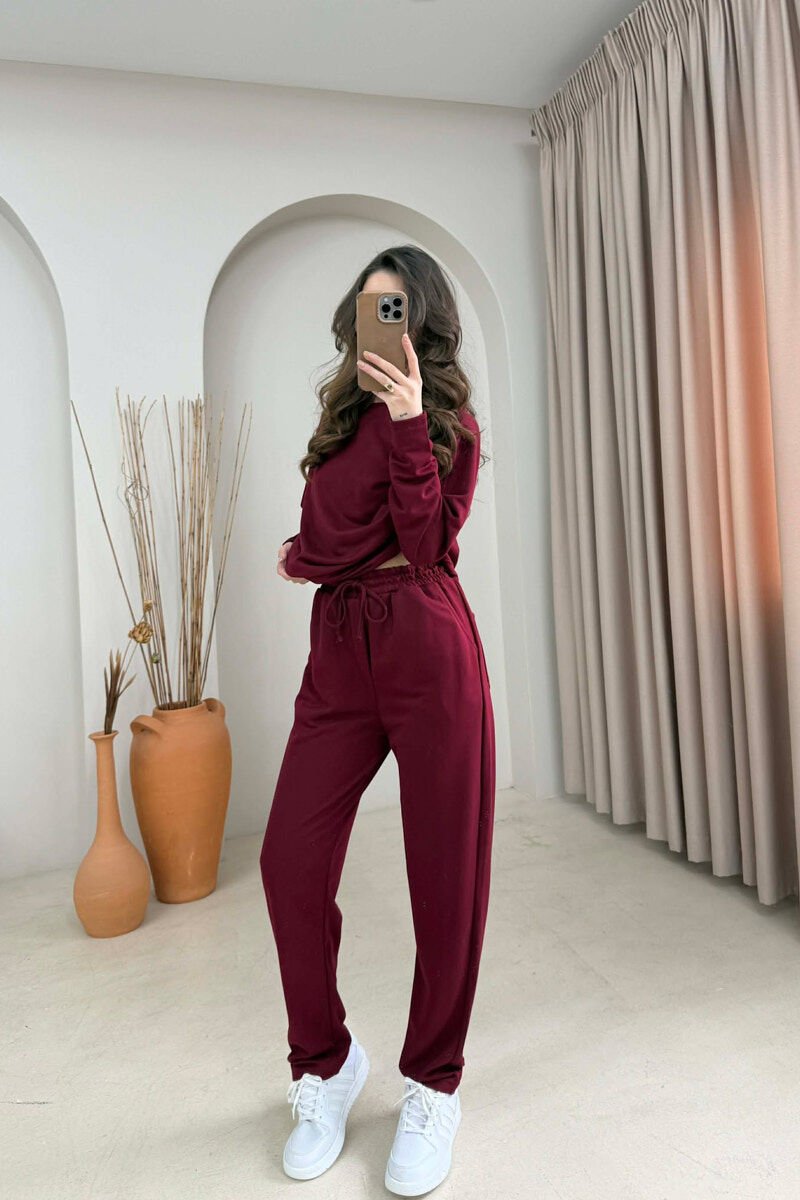 ONE COLOR SIMPLE SWEATSHIRT + SWEATPANTS WOMAN SET BURGUNDY/VISHNJE - 2