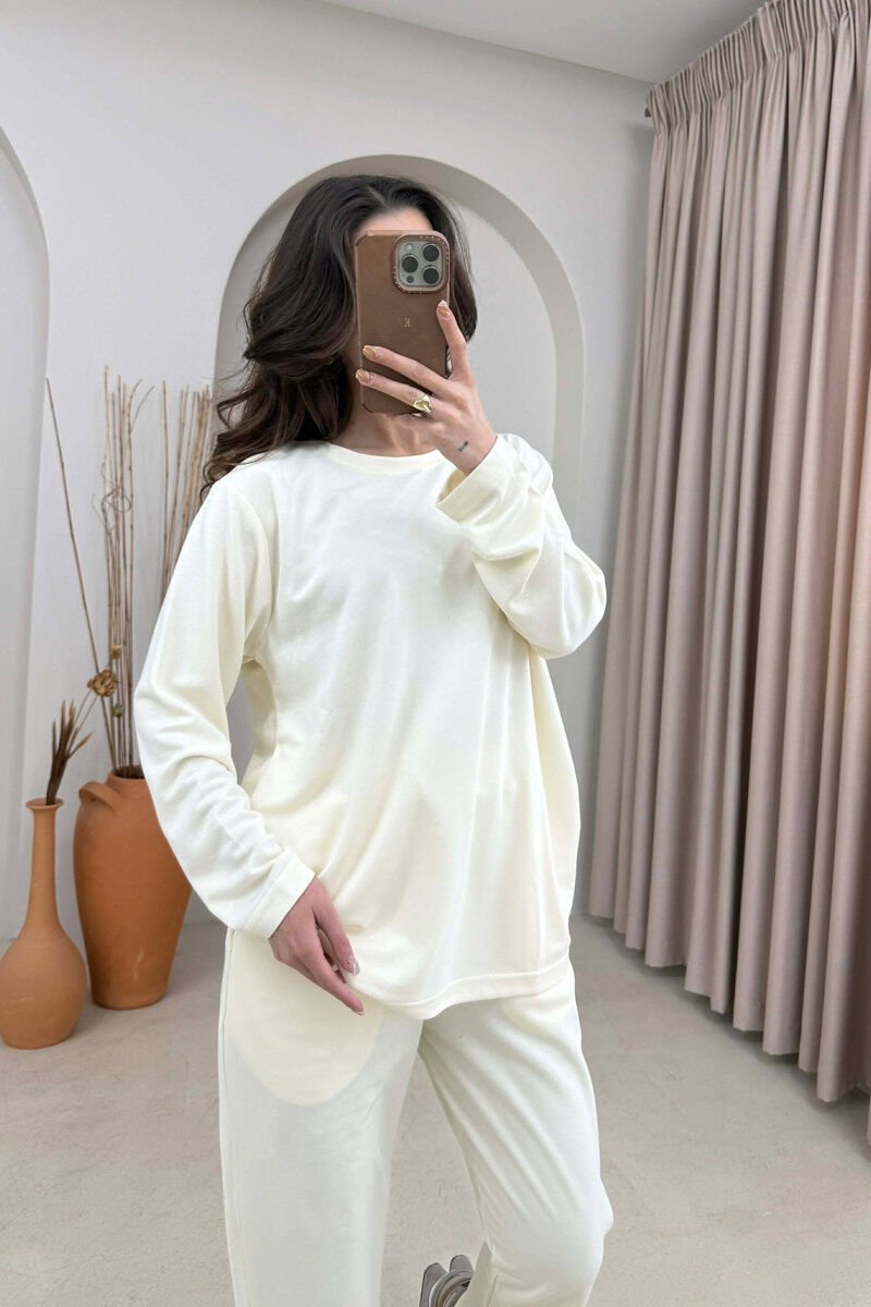ONE COLOR SIMPLE SWEATSHIRT + SWEATPANTS WOMAN SET CREAM/KREM - 4