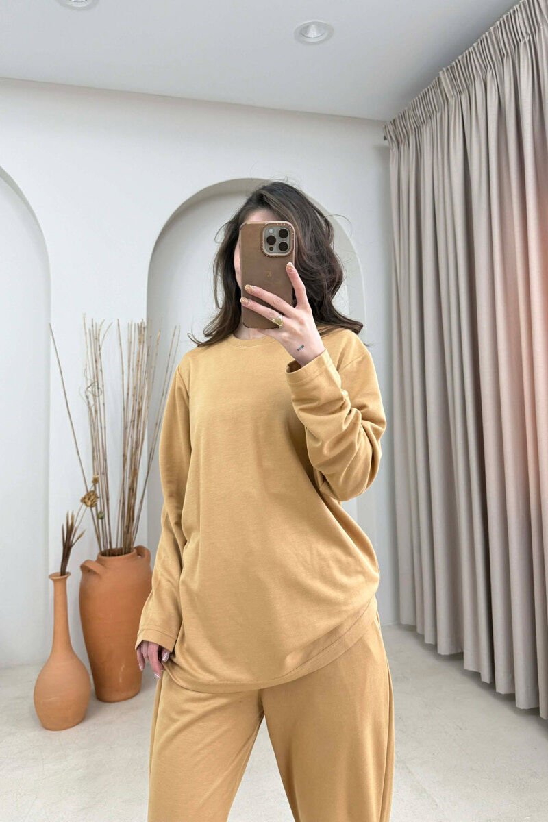 ONE COLOR SIMPLE SWEATSHIRT + SWEATPANTS WOMAN SET DARK BEIGE/BEZHE ERRET - 2