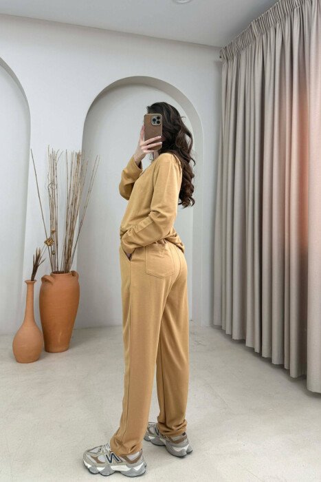 ONE COLOR SIMPLE SWEATSHIRT + SWEATPANTS WOMAN SET DARK BEIGE/BEZHE ERRET - 4