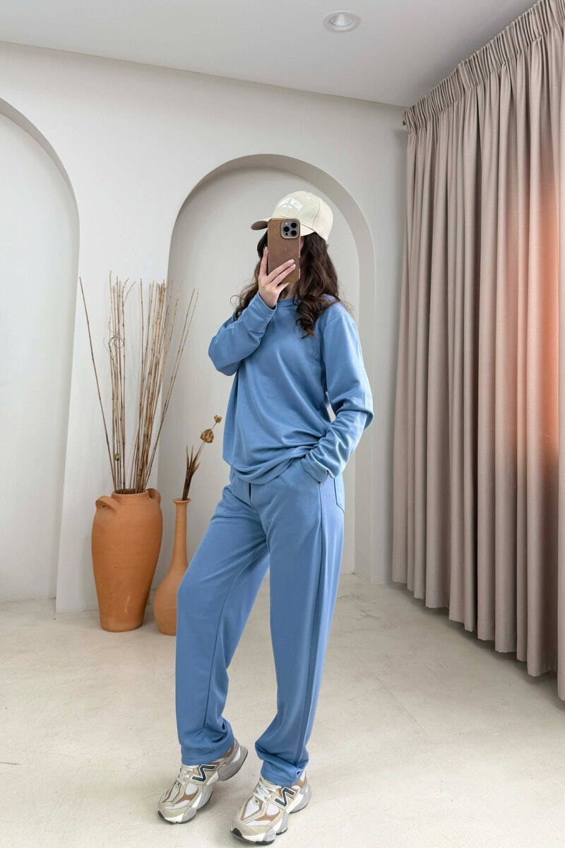 ONE COLOR SIMPLE SWEATSHIRT + SWEATPANTS WOMAN SET LIGHTBLUE/BZ - 1