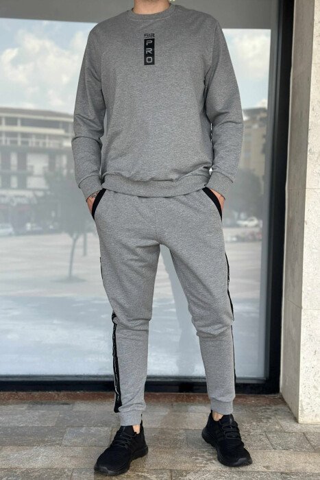 ONE COLOR SIMPLE SWEATSHIRT+JOGGERS MEN SET GREY/GRI - KLAUDIO FASHION