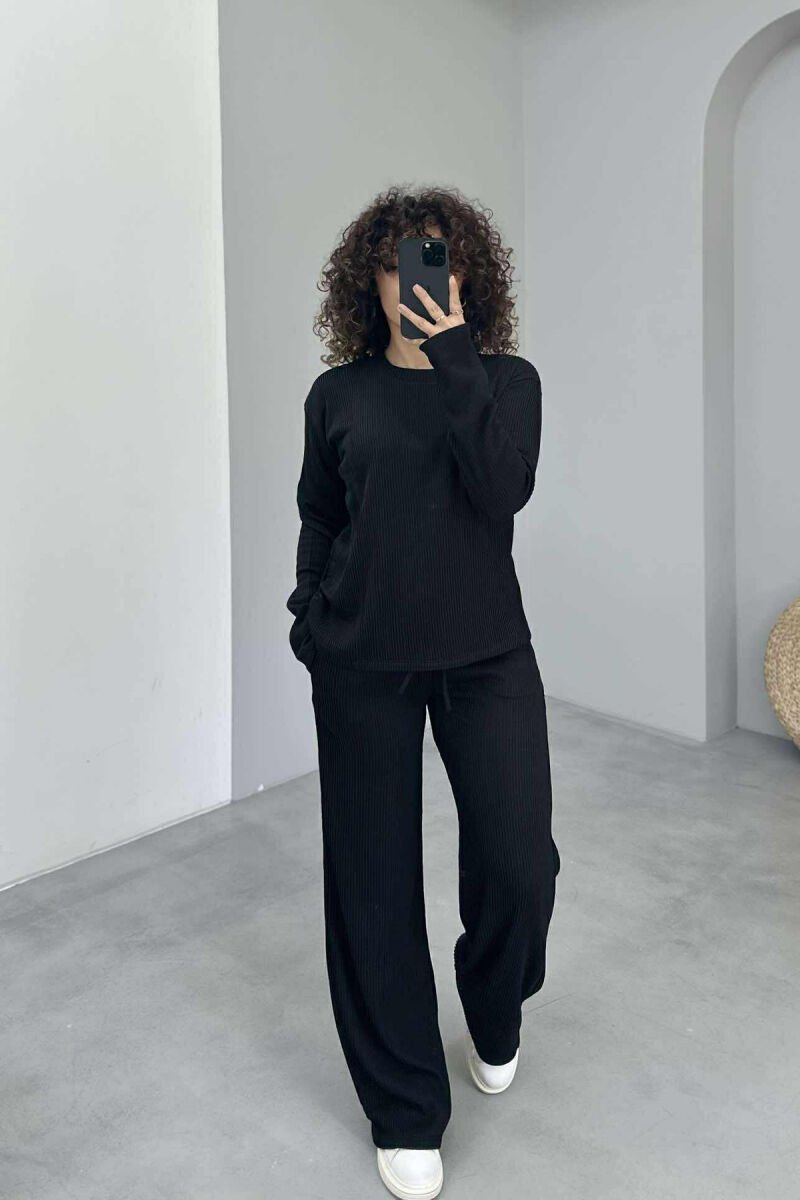 ONE COLOR SIMPLE SWEATSHIRT+SWEATPANTS WOMEN SET BLACK/ E ZEZE - 4