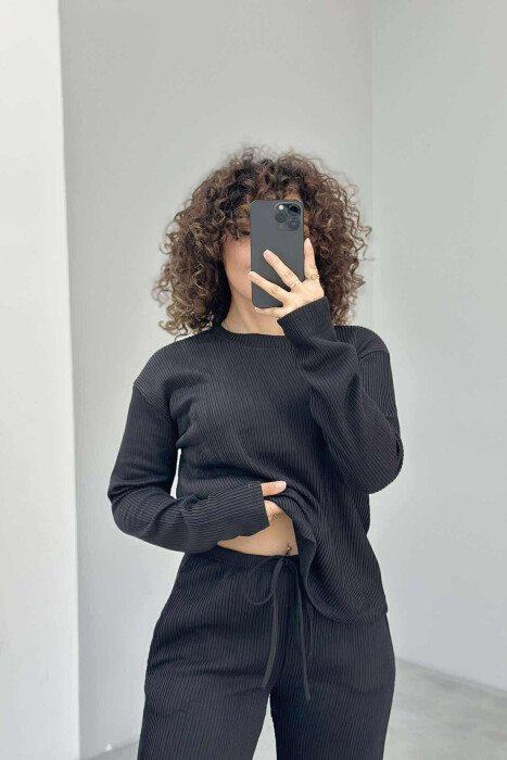 ONE COLOR SIMPLE SWEATSHIRT+SWEATPANTS WOMEN SET BLACK/ E ZEZE - 8