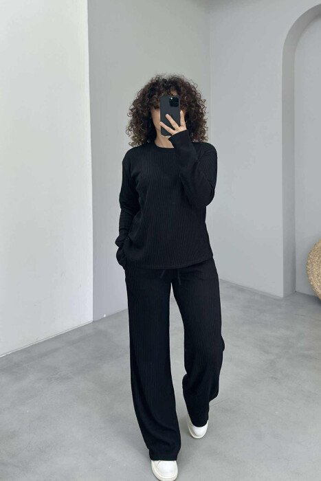 ONE COLOR SIMPLE SWEATSHIRT+SWEATPANTS WOMEN SET BLACK/ E ZEZE - 4