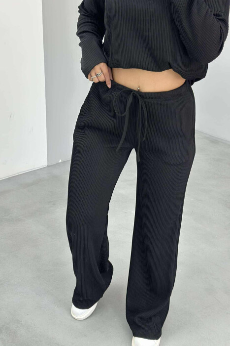 ONE COLOR SIMPLE SWEATSHIRT+SWEATPANTS WOMEN SET BLACK/ E ZEZE - KLAUDIO FASHION