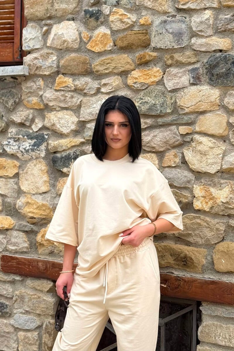 ONE COLOR SIMPLE T-SHIRT + JOGGERS WOMAN SET BEIGE/BEZHE - 3