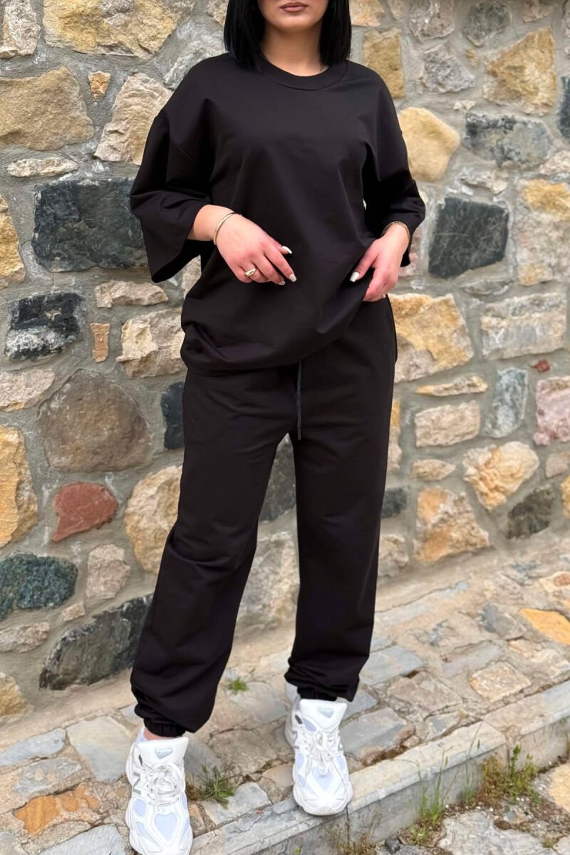 ONE COLOR SIMPLE T-SHIRT + JOGGERS WOMAN SET BLACK-BLACK/ZZ - 2