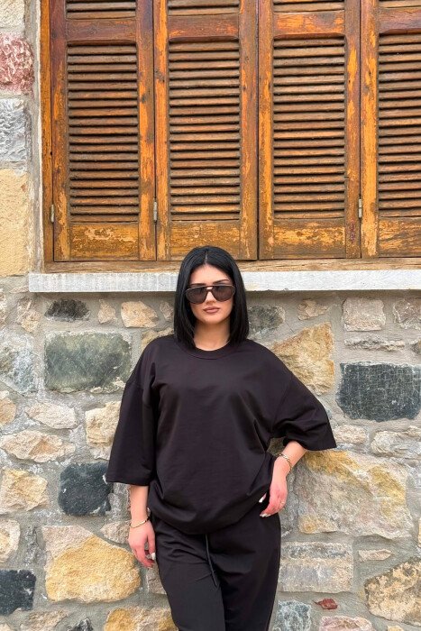 ONE COLOR SIMPLE T-SHIRT + JOGGERS WOMAN SET BLACK-BLACK/ZZ - 7
