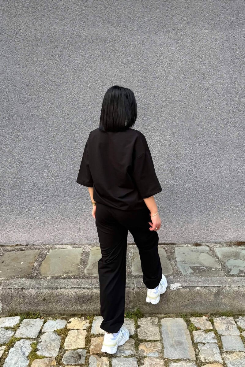 ONE COLOR SIMPLE T-SHIRT + JOGGERS WOMAN SET BLACK/ E ZEZE - 2