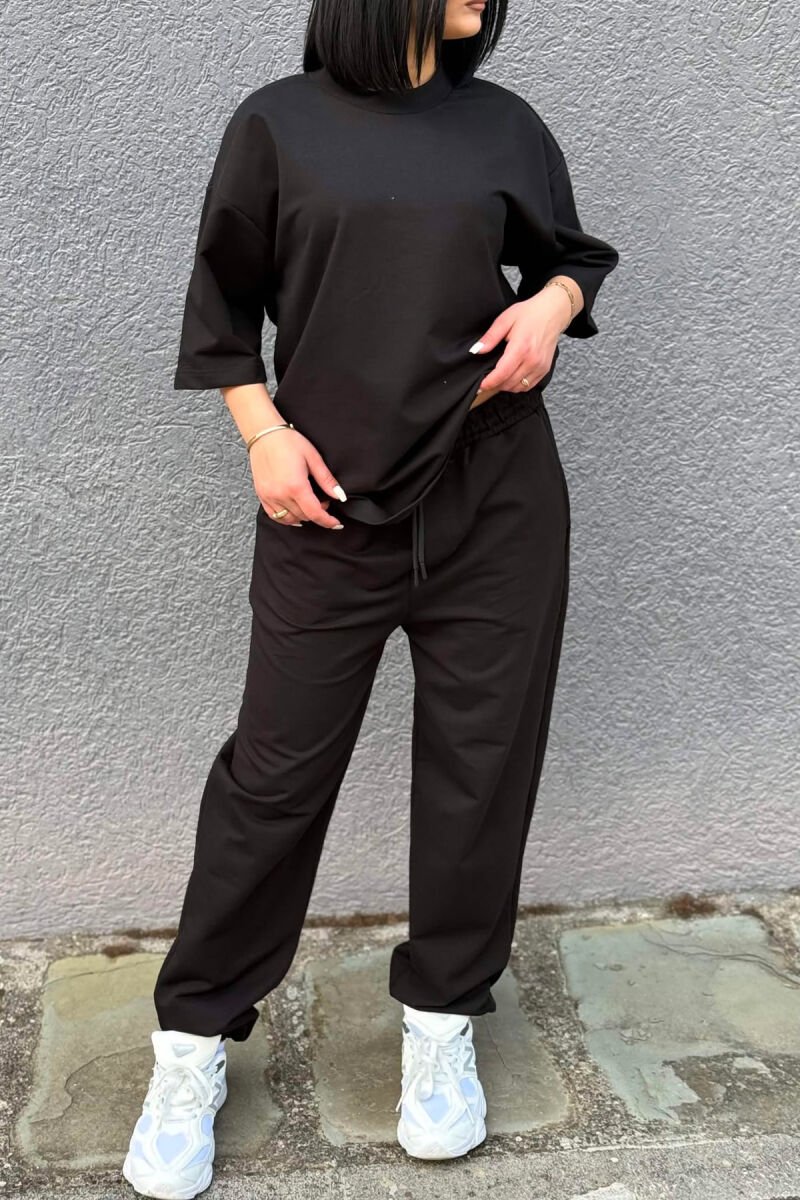 ONE COLOR SIMPLE T-SHIRT + JOGGERS WOMAN SET BLACK/ E ZEZE - 4