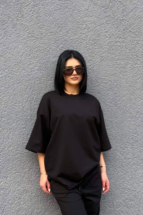 ONE COLOR SIMPLE T-SHIRT + JOGGERS WOMAN SET BLACK/ E ZEZE - 5