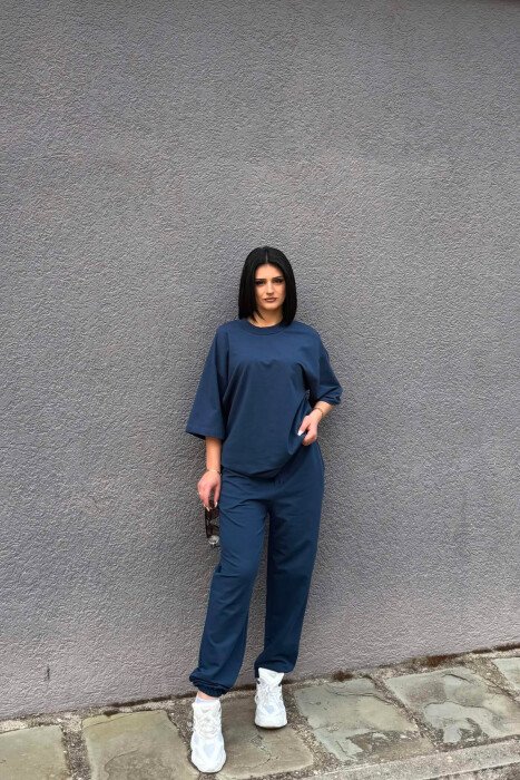 ONE COLOR SIMPLE T-SHIRT + JOGGERS WOMAN SET BLUE/BLU - KLAUDIO FASHION
