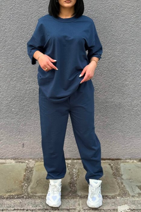 ONE COLOR SIMPLE T-SHIRT + JOGGERS WOMAN SET BLUE/BLU - 2