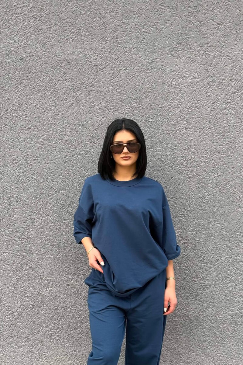 ONE COLOR SIMPLE T-SHIRT + JOGGERS WOMAN SET BLUE/BLU - 3