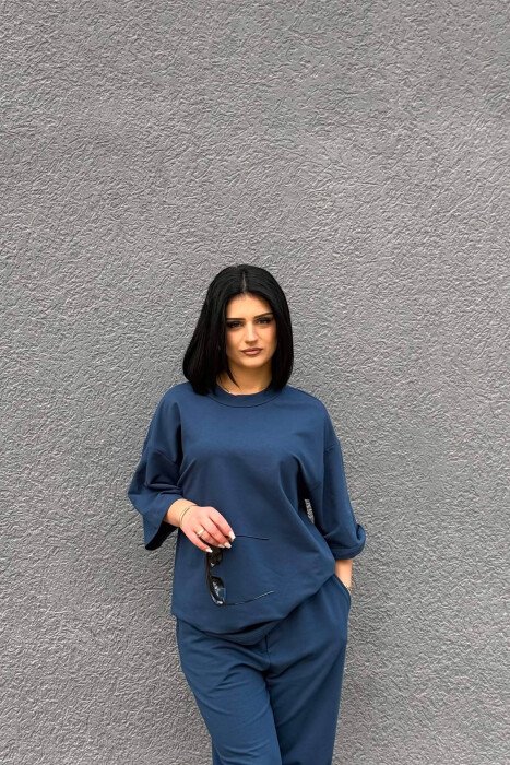 ONE COLOR SIMPLE T-SHIRT + JOGGERS WOMAN SET BLUE/BLU - 5