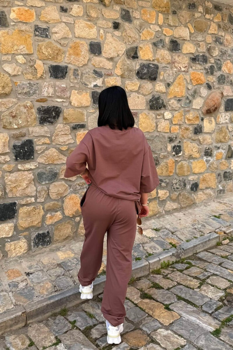 ONE COLOR SIMPLE T-SHIRT + JOGGERS WOMAN SET BROWN/KAFE - 5