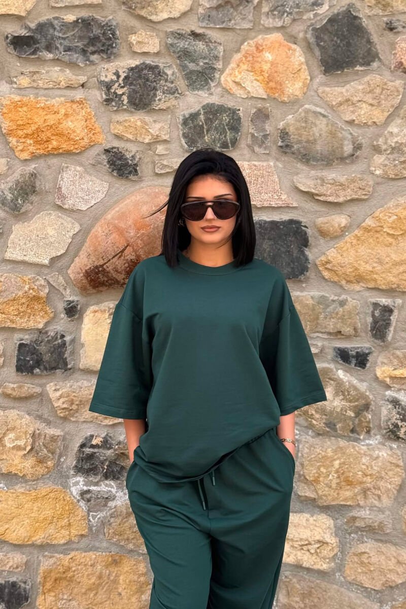 ONE COLOR SIMPLE T-SHIRT + JOGGERS WOMAN SET DARK GREEN/JEE - 3