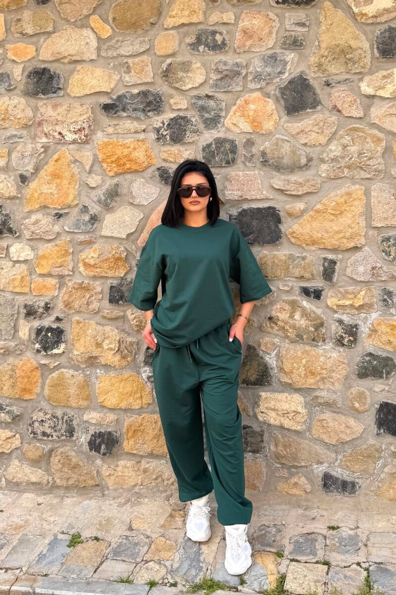 ONE COLOR SIMPLE T-SHIRT + JOGGERS WOMAN SET DARK GREEN/JEE - 4