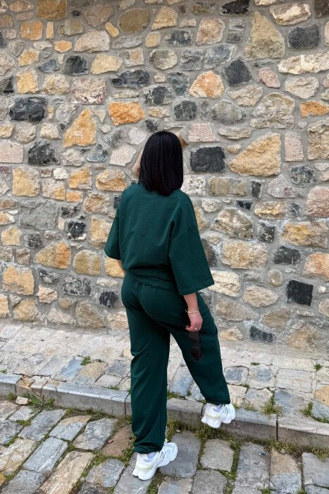 ONE COLOR SIMPLE T-SHIRT + JOGGERS WOMAN SET DARK GREEN/JEE - 5