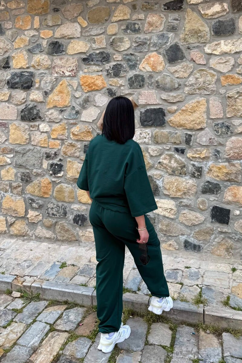 ONE COLOR SIMPLE T-SHIRT + JOGGERS WOMAN SET DARK GREEN/JEE - 5