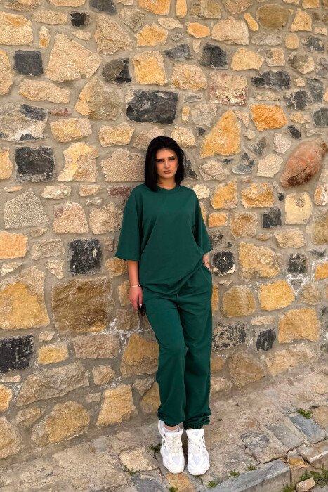 ONE COLOR SIMPLE T-SHIRT + JOGGERS WOMAN SET GREEN/JESHILE - KLAUDIO FASHION