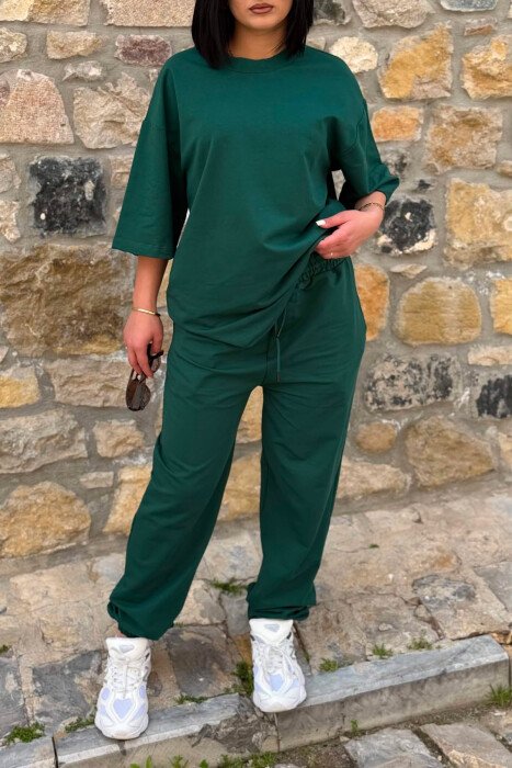 ONE COLOR SIMPLE T-SHIRT + JOGGERS WOMAN SET GREEN/JESHILE - 2