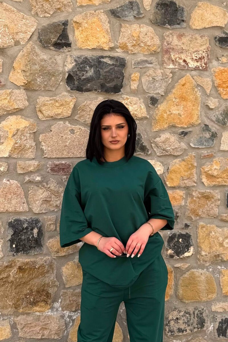 ONE COLOR SIMPLE T-SHIRT + JOGGERS WOMAN SET GREEN/JESHILE - 3