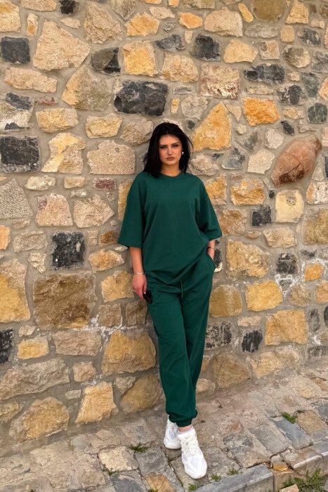 ONE COLOR SIMPLE T-SHIRT + JOGGERS WOMAN SET GREEN/JESHILE - 4