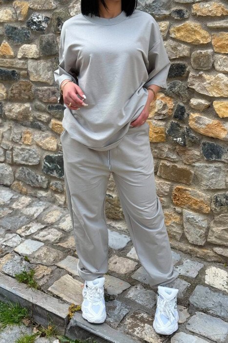 ONE COLOR SIMPLE T-SHIRT + JOGGERS WOMAN SET GREY/GRI - 2