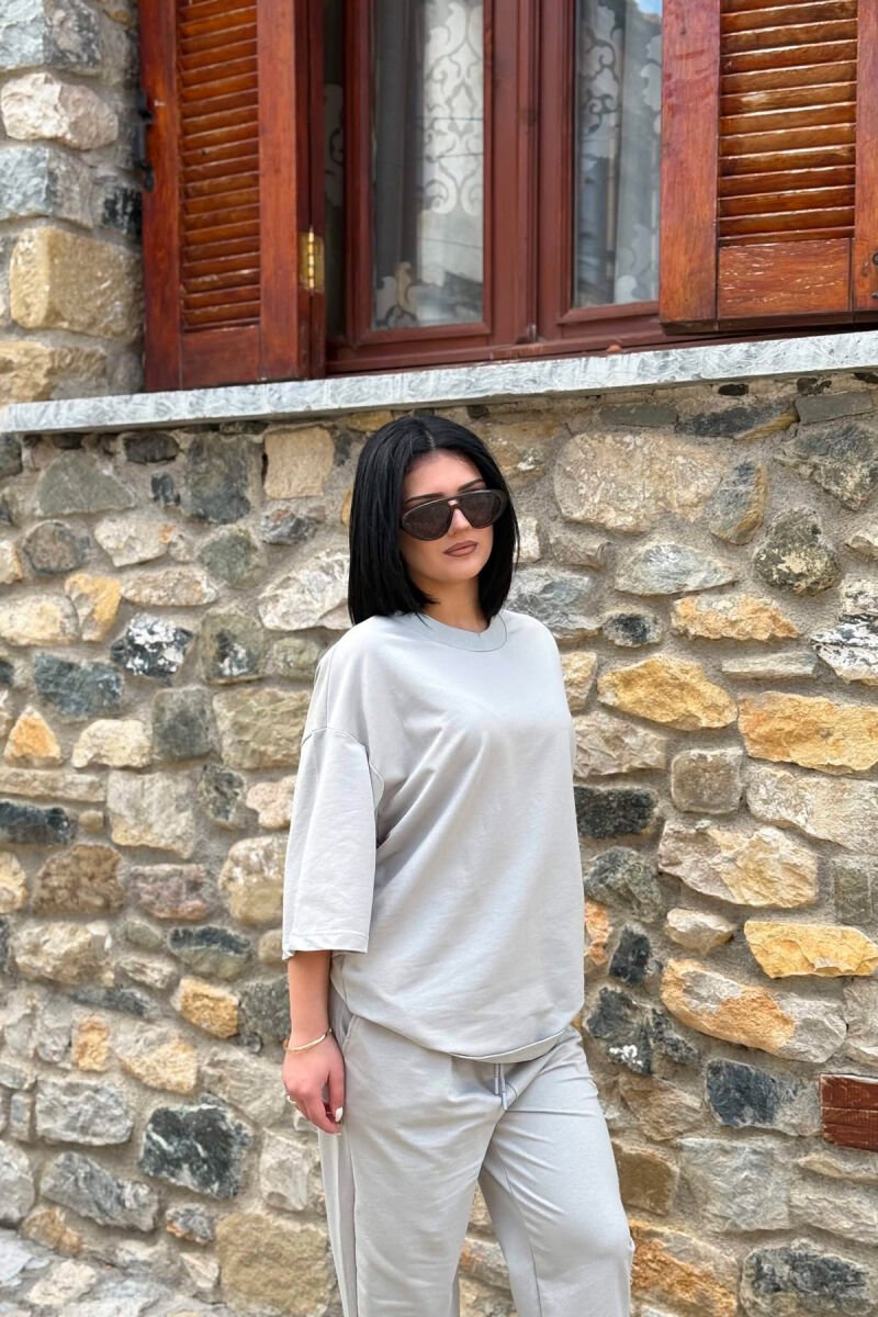 ONE COLOR SIMPLE T-SHIRT + JOGGERS WOMAN SET GREY/GRI - 3
