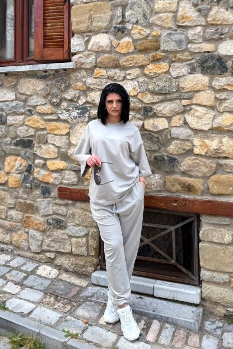ONE COLOR SIMPLE T-SHIRT + JOGGERS WOMAN SET GREY/GRI - 4